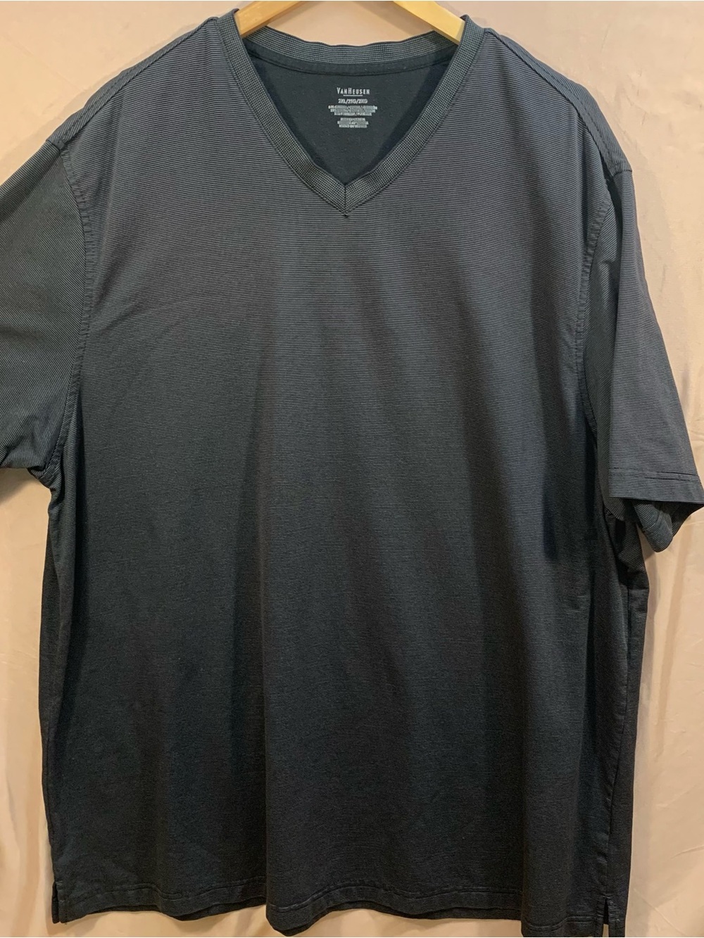 Van Heusen Men's V-Neck Tee in Subtle Charcoal Gray Stripes